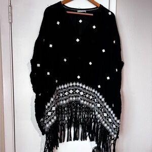 Alice + Olivia Embroidered Fringe Poncho OS